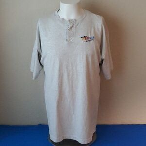 Vintage 90s NASCAR embroidered henley shirt Ash City Mens Large Grey Cotton